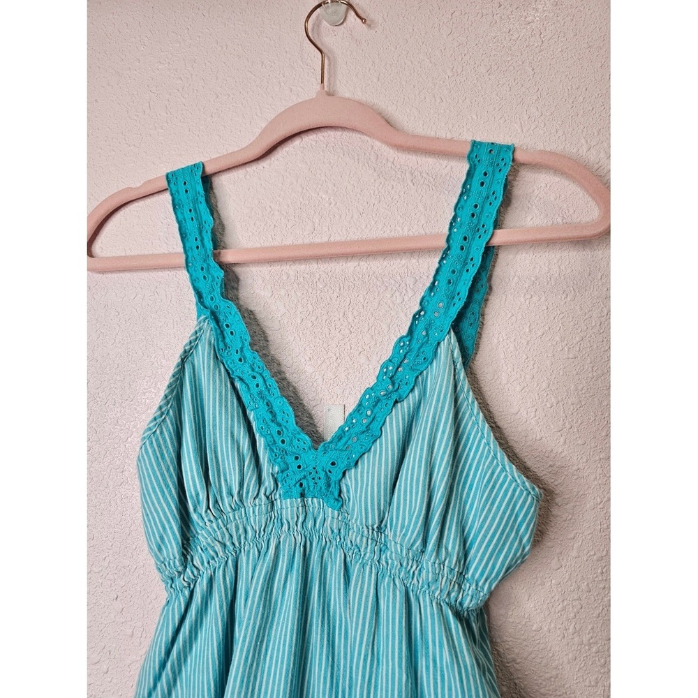 US Polo Assn Womens Y2K Babydoll Cami Top Eyelet Lace Smocked Blue Large Juniors